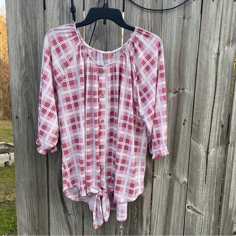 Elegant Pink‎ Plaid Women's Blouse